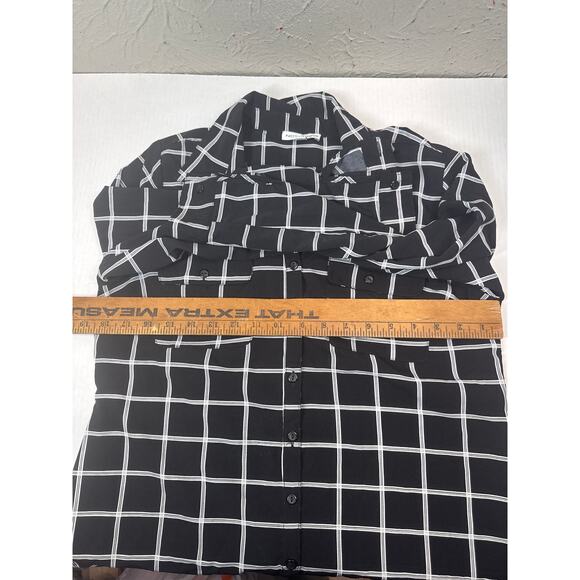 Notations Womens Black White Checkered Blouse‎ 3/4 Tab Sleeves Shirt Size Small - Picture 4 of 4